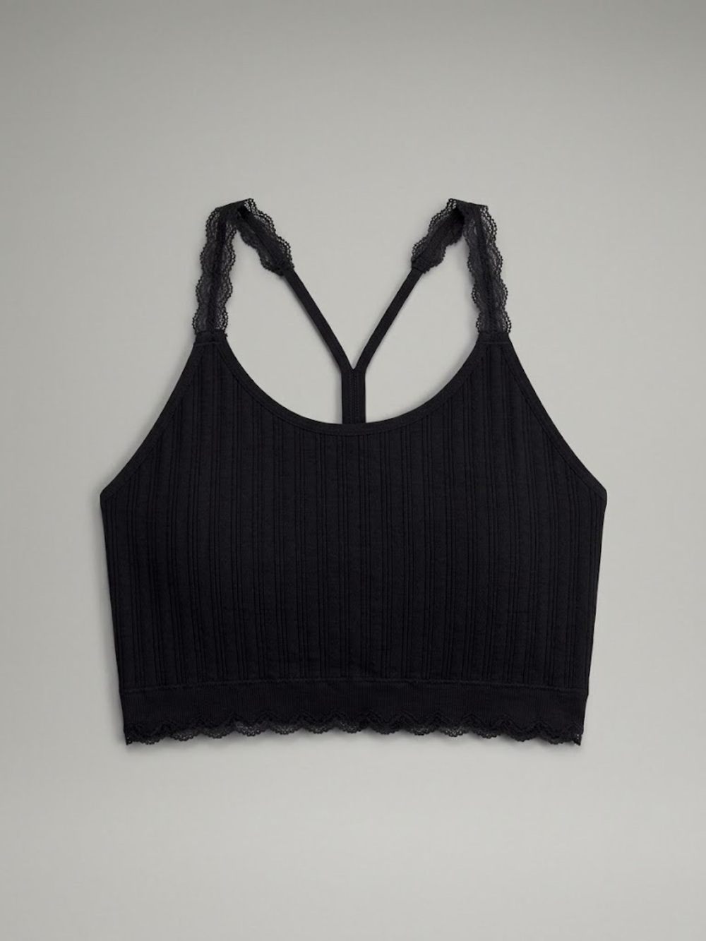 Black Lace-Trim Ribbed Crop Top